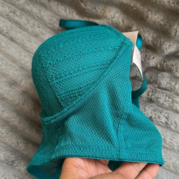 Teal Lace Women's Demi Coverage Long Line Bra New Size 36B - Picture 5 of 7